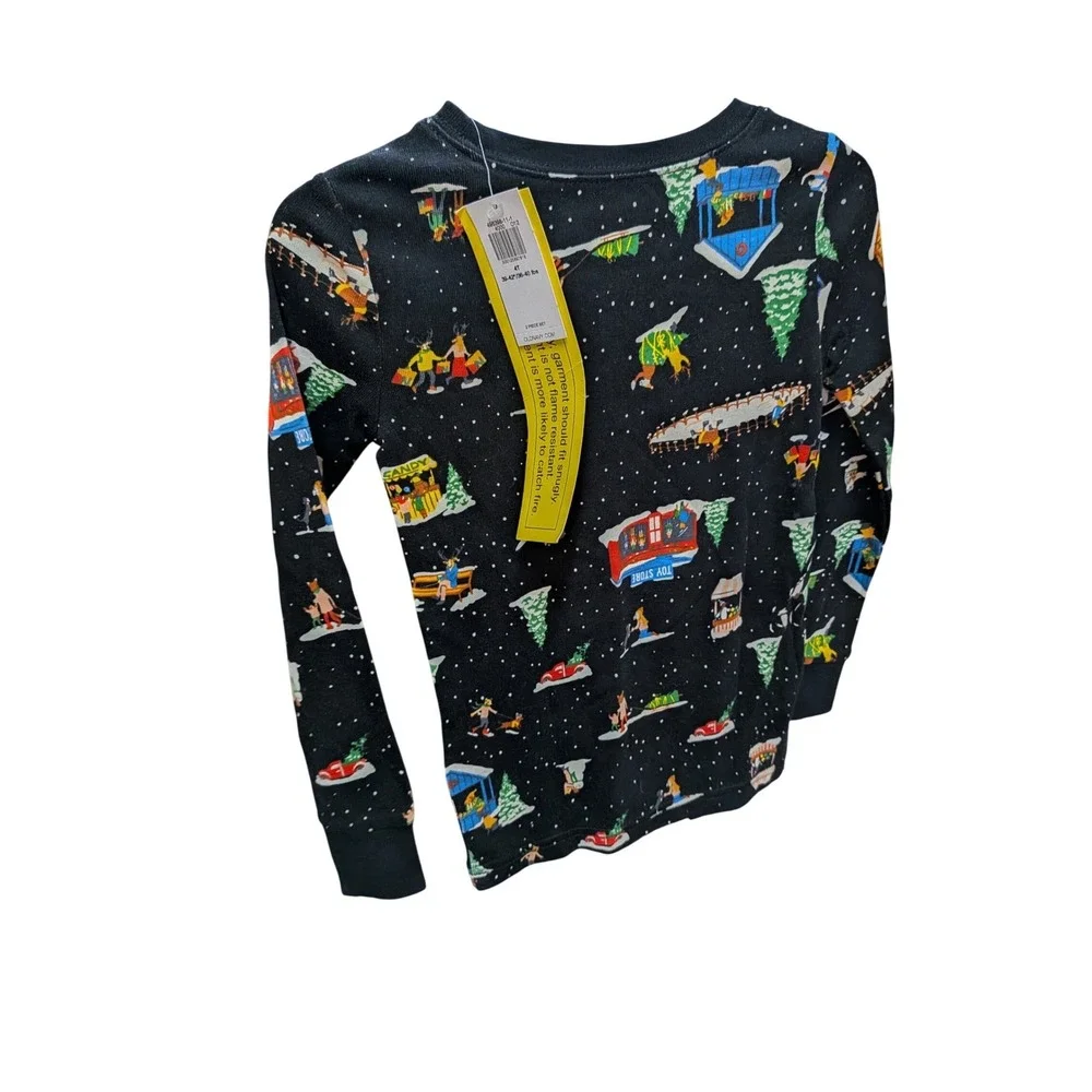 Old Navy Kids 4T Winter Village Ski Scene‎ Pajama Set Black 2-Piece NWT